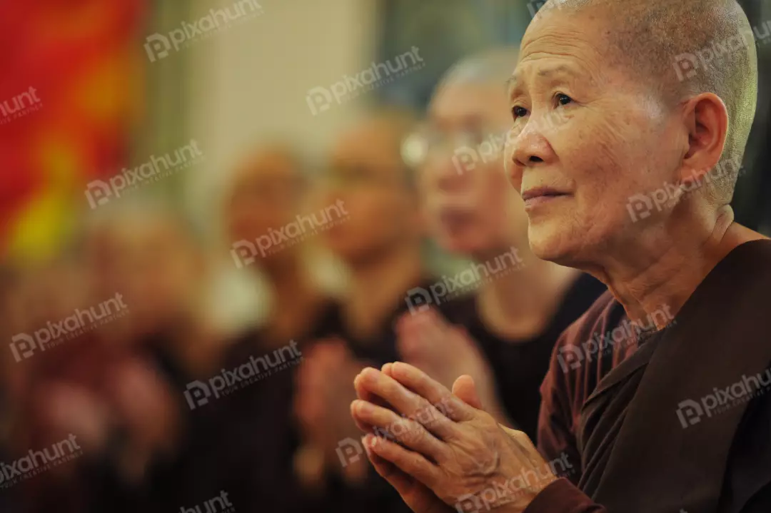Free Premium Stock Photos A Woman Monks Praying On Ceremony Of Buddhist In Thailand