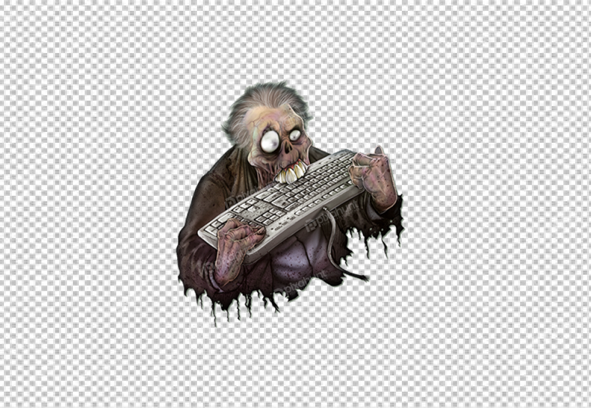 Free Premium PNG A zombie sitting at a computer desk