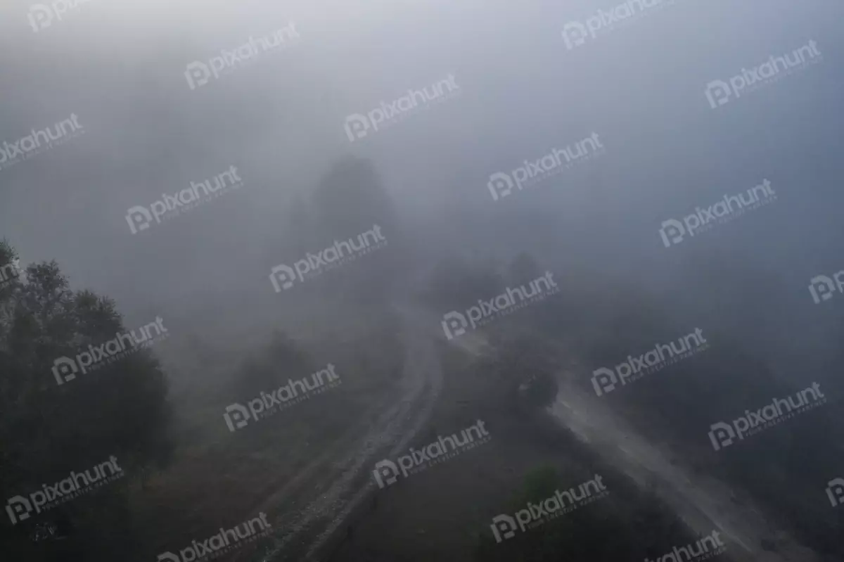 Free Premium Stock Photos Aerial view of colorful mixed forest shrouded in morning fog on a beautiful autumn day