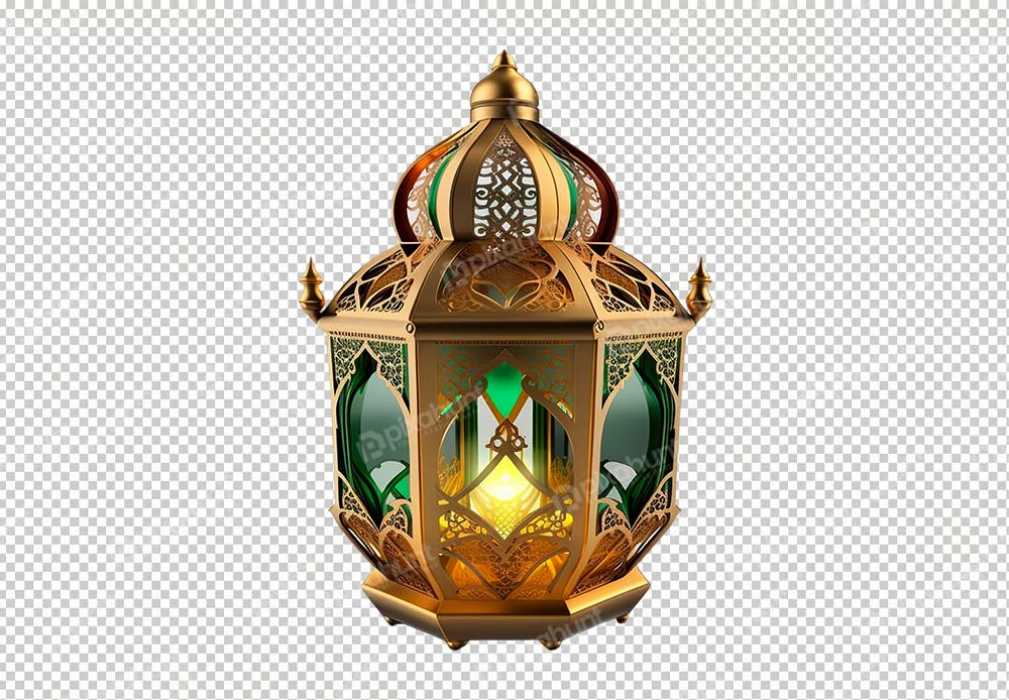 Free Premium PNG Arabic lamps | gold and green arab lanterns with ornament