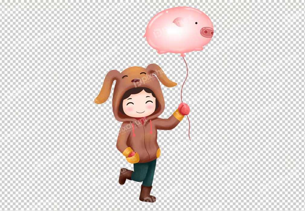 Free Premium PNG Balloon Pig holy cure Girl Cartoon