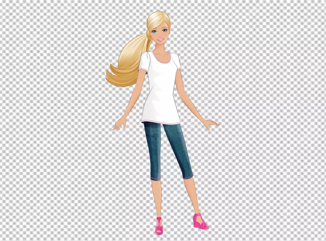 Free Premium PNG Barbie is standing in a relaxed pose with her left foot slightly forward and her right foot back