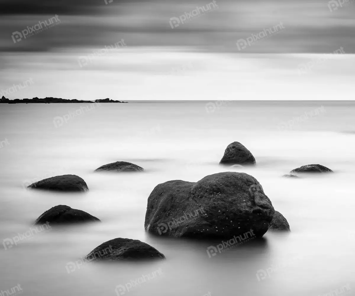 Free Premium Stock Photos beautiful black and white landscape of a rocky beach