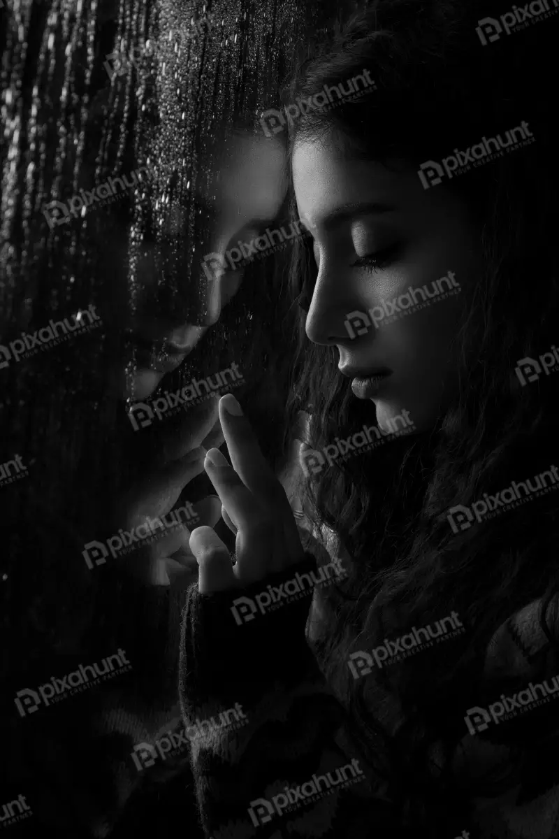Free Premium Stock Photos Beautiful girl in window with rain dropping | Female model near window with rain drops