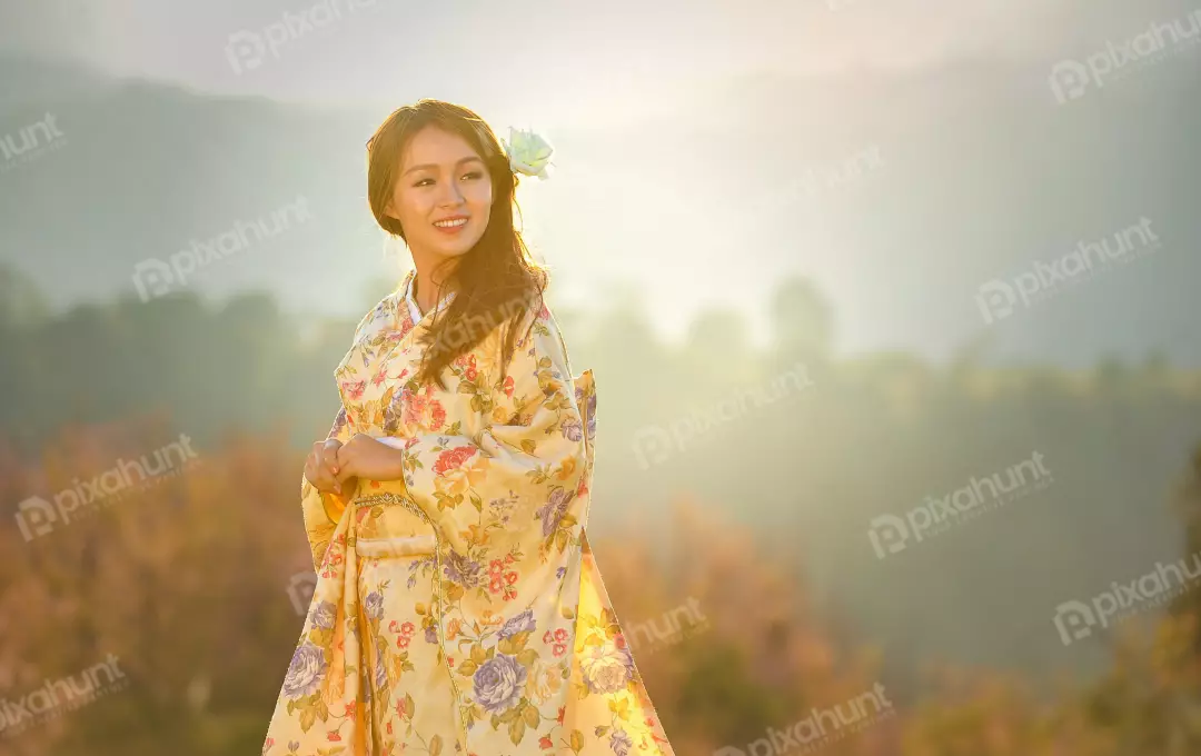 Free Premium Stock Photos Beautiful young woman wearing a traditional Japanese kimono