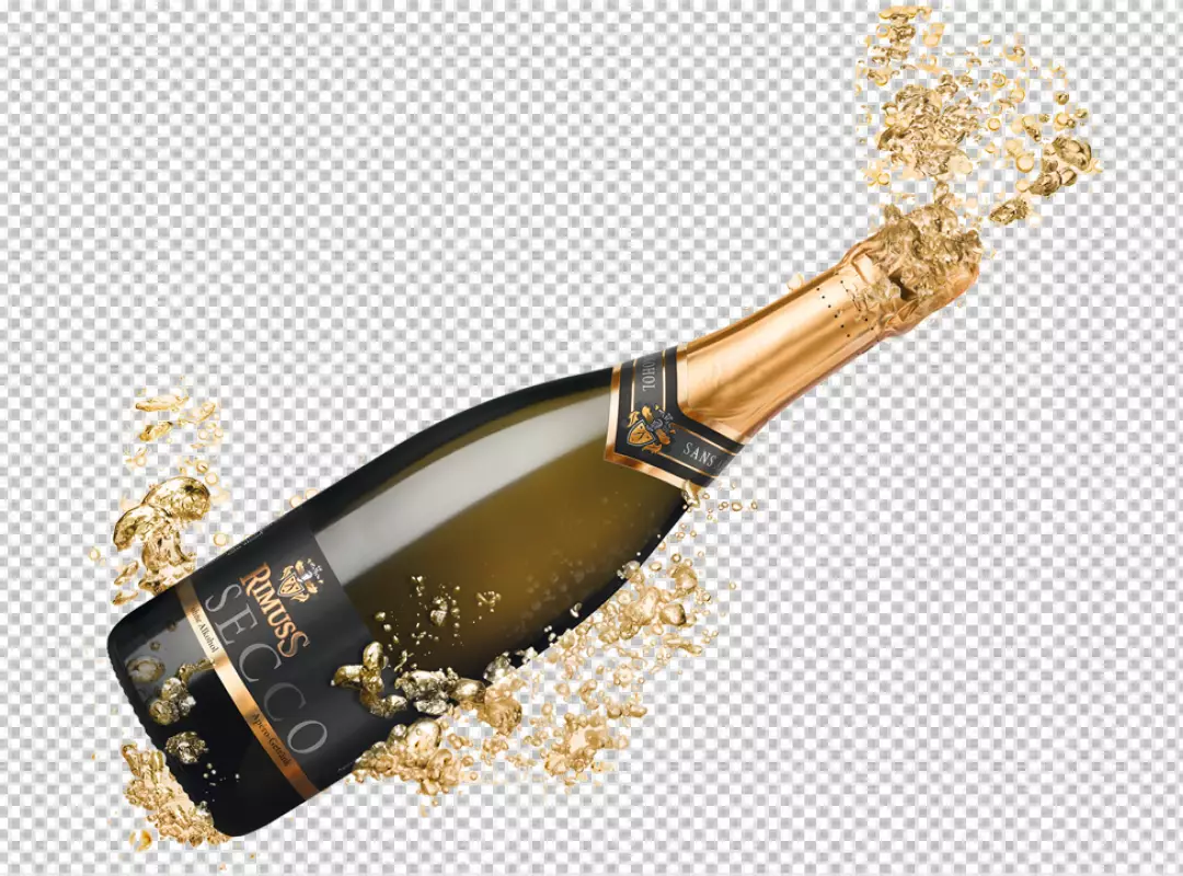 Free Premium PNG Black champagne bottle explosion with cork and splashes