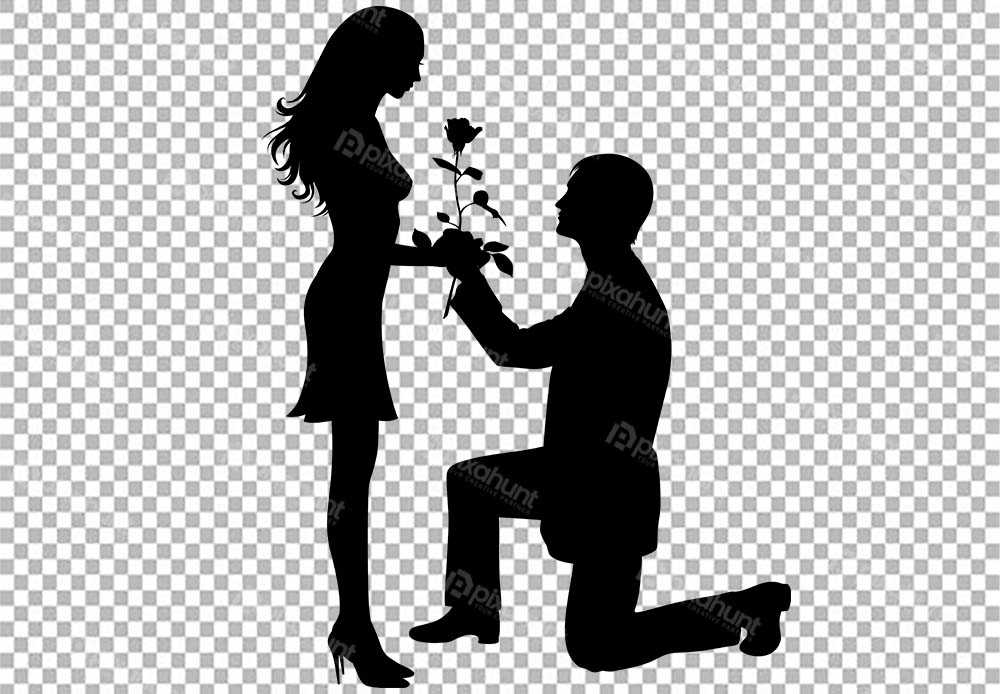 Free Premium PNG Black shadow proposing a girl | Silhouette Valentines Day First-Time Valentine Craft | the man recognized the woman in love