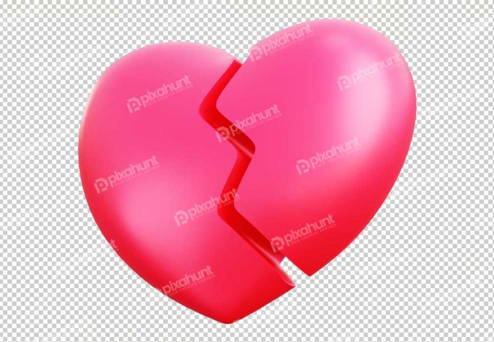 Free Premium PNG Broken heart 3D Illustration | romantic red elements set with broken stuck shattered cut out torn and roping hearts