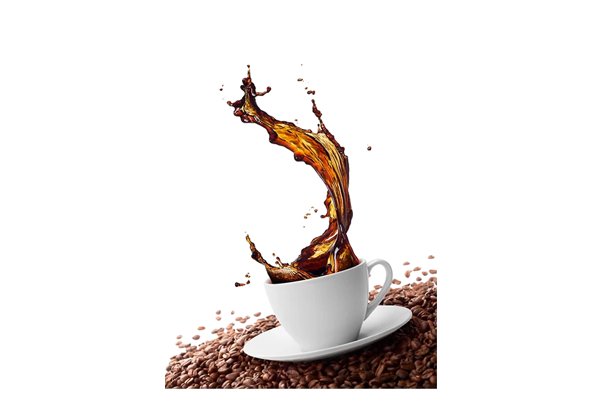Free Premium PNG Brown coffee droplets fly around a cup in a chaotic yet artistic splash PNG