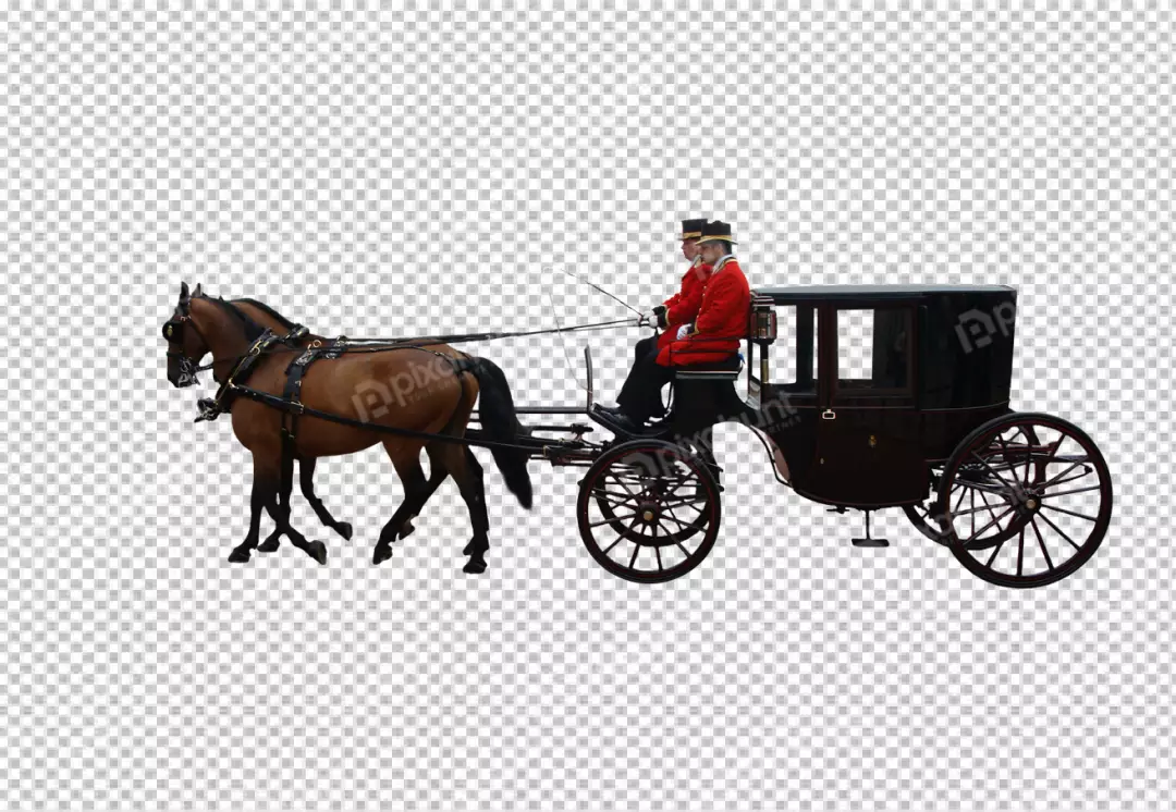 Free Premium PNG Brown horse and old classic open carriage coach Isolated on transparent background 