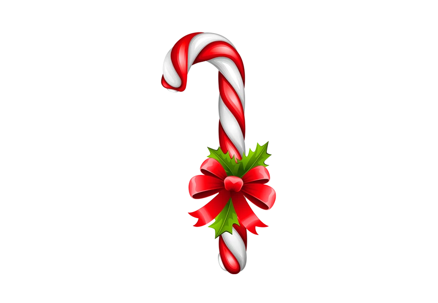 Free Premium PNG Candy canes with christmas tree branches and bow PNG