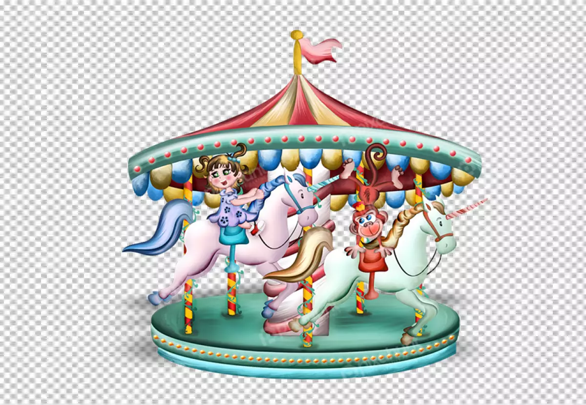 Free Premium PNG Carousel with white horse on transparent background 