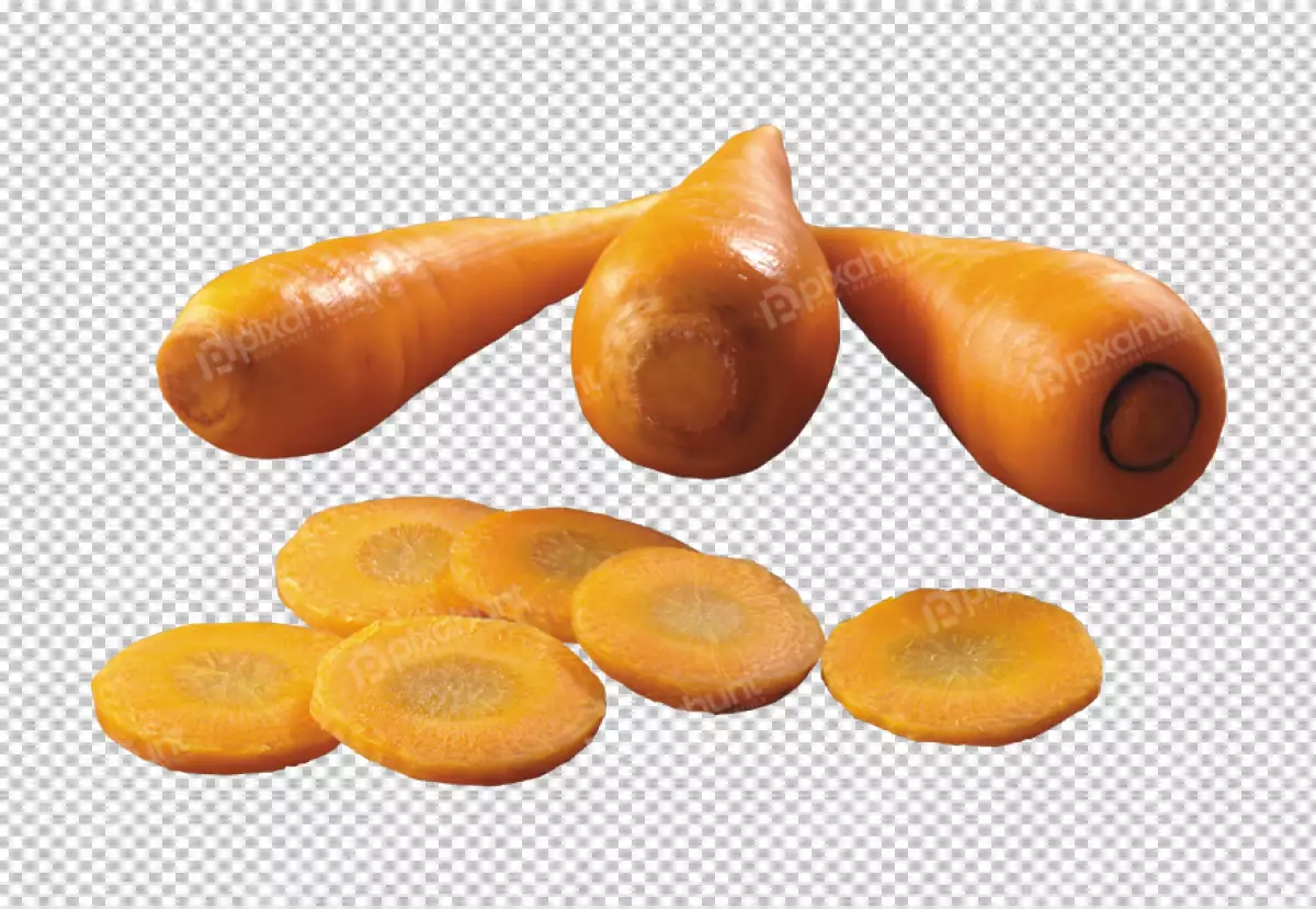 Free Premium PNG Carrots are on a transparent  background with a green leaf.