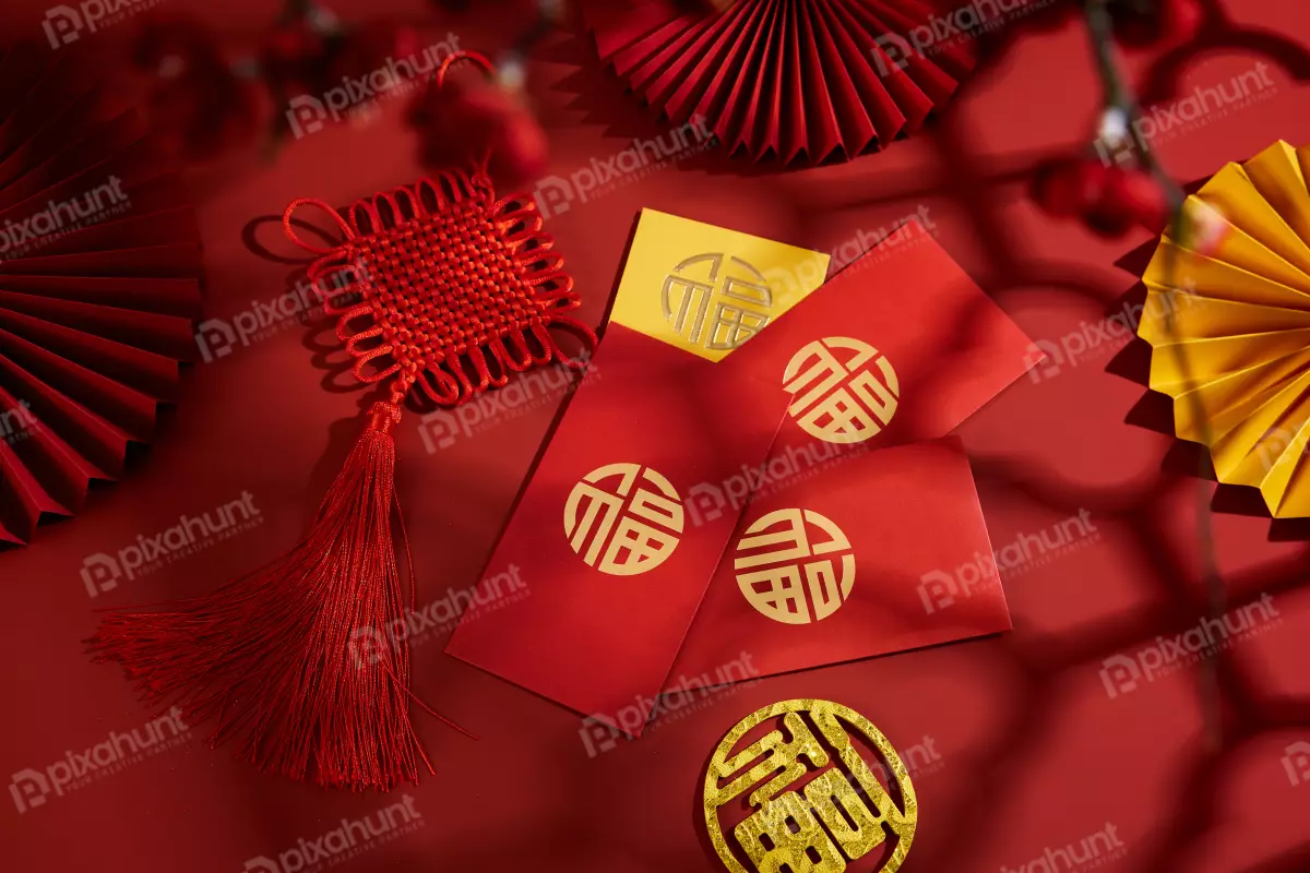 Free Premium Stock Photos Chinese New Year Chinese Knot And Bronzing Red Packets HD