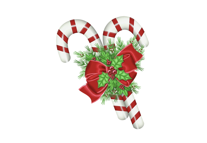 Free Premium PNG Christmas candy cane with Holly leaves and Red ribbon Bow png