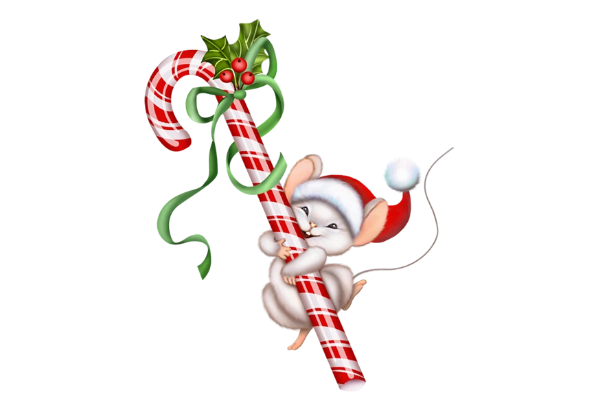 Free Premium PNG Christmas candy cane with red and green bow PNG