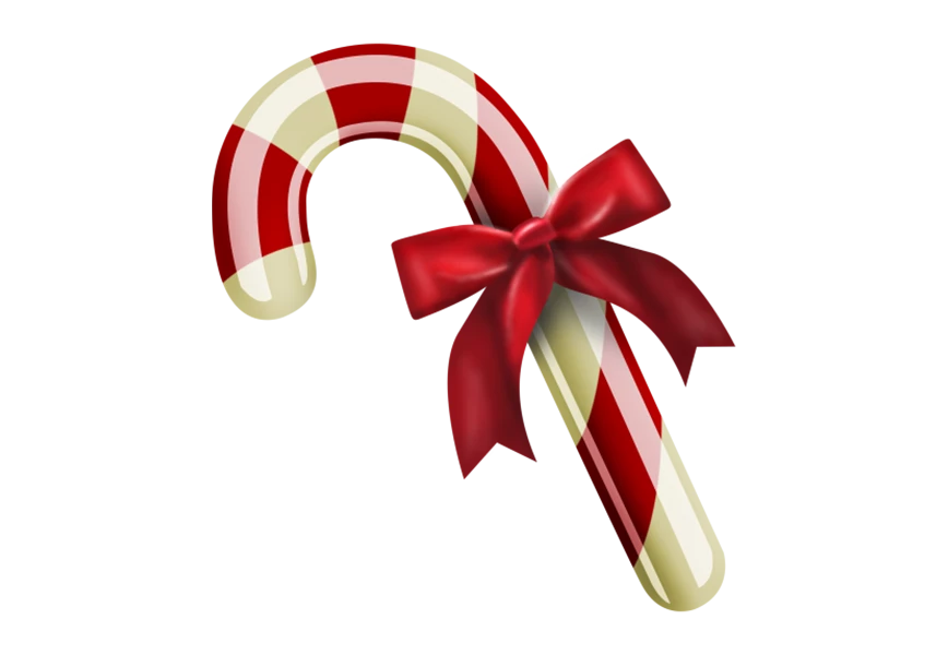 Free Premium PNG Christmas candy cane with red bow Transparent Background