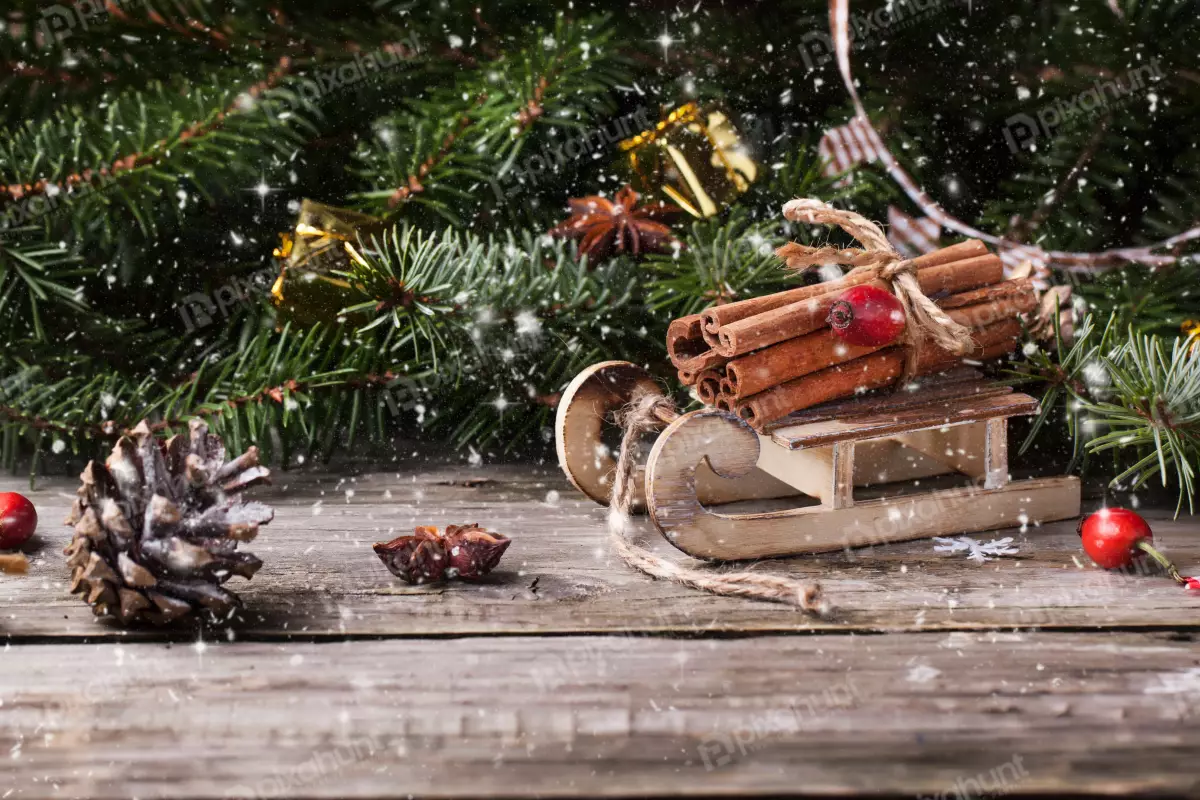 Free Premium Stock Photos Christmas card with sled and cinnamon
