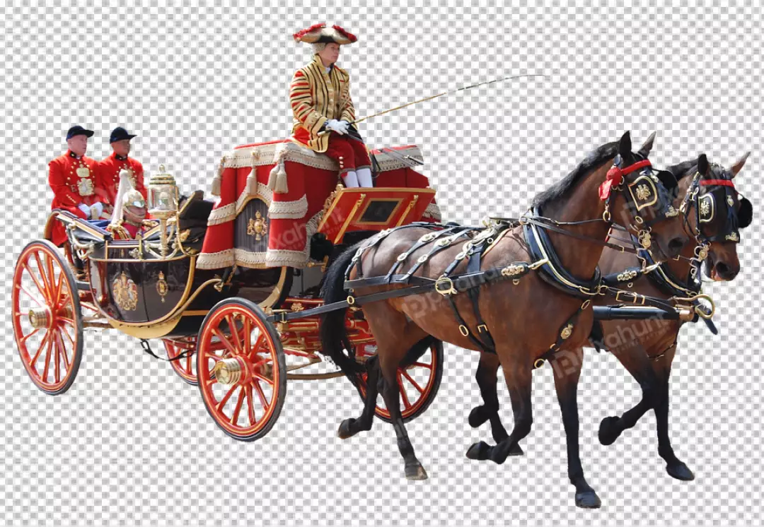 Free Premium PNG Classic carriage with 3 people | two horse
