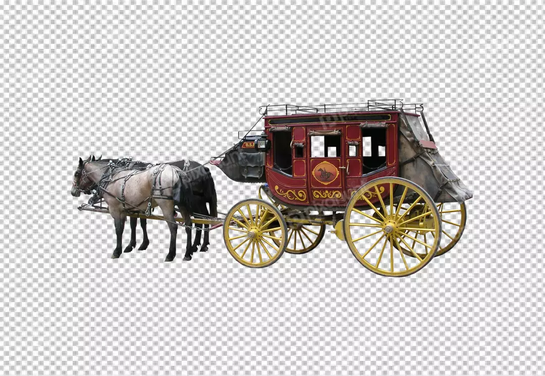 Free Premium PNG classic carriage with two powerful horse transparent background 