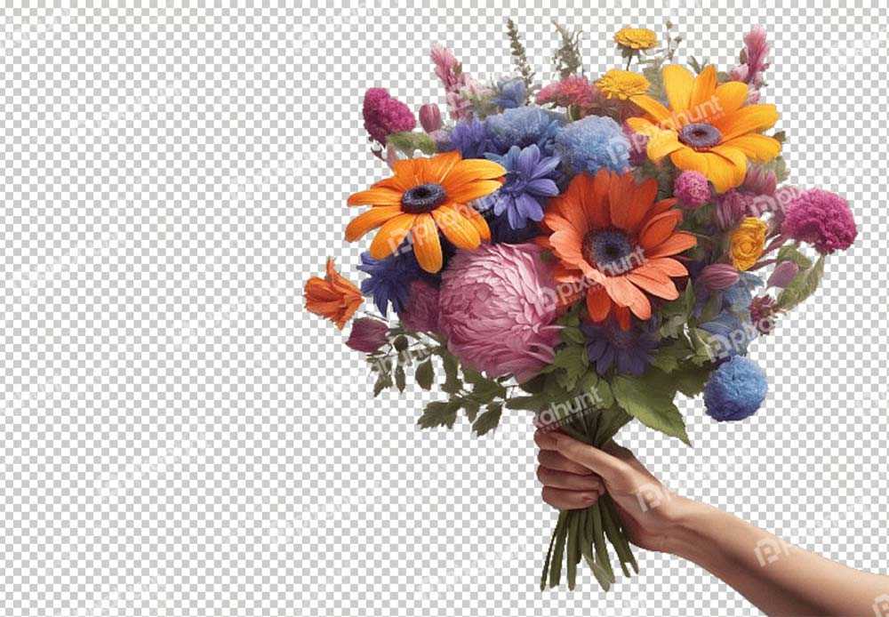 Free Premium PNG close up hand holding beautiful flowers | Gorgeous Bouquet of Flowers