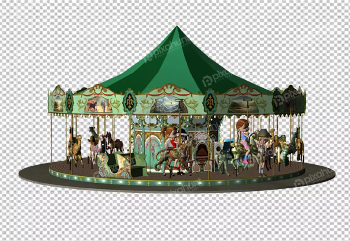 Free Premium PNG Colorful Toy Carousel Wood and Metal Bright Colors Rotating Base Carvcreative
