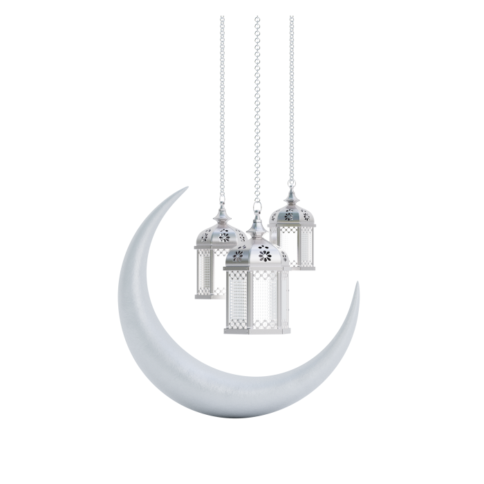 Free Premium PNG Crescent moon with a hanging silver lantern