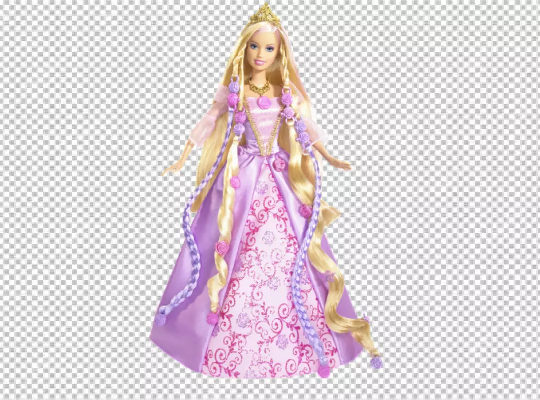 Free Premium PNG Fashion doll is wearing a beautiful pink and purple gown with a long flowing cape