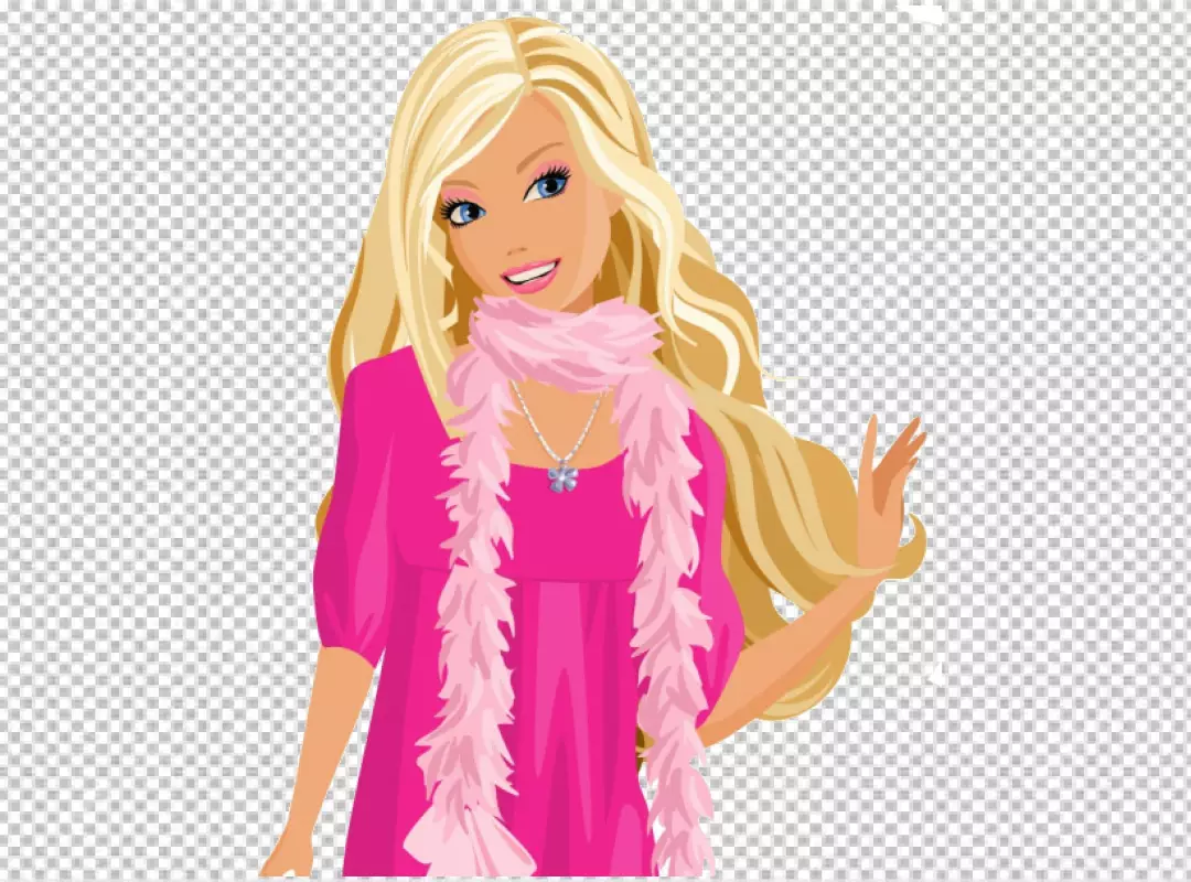 Free Premium PNG fashion doll wearing a beautiful pink outfit whit dress is a lovely shade of pink and has a fluffy texture