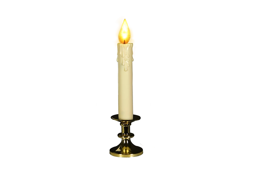 Free Premium PNG Front view of white candle in golden stand on transparent background