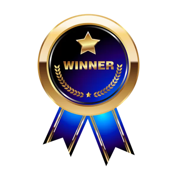 Free Premium PNG Gold winner medal with a blue ribbon
