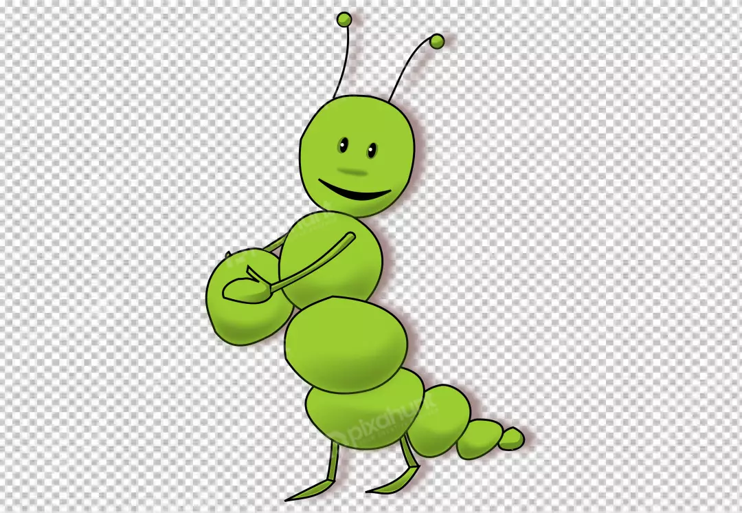 Free Premium PNG green caterpillar is standing upright, facing the viewer and body is made up of five segments, each of which is a different shade of green