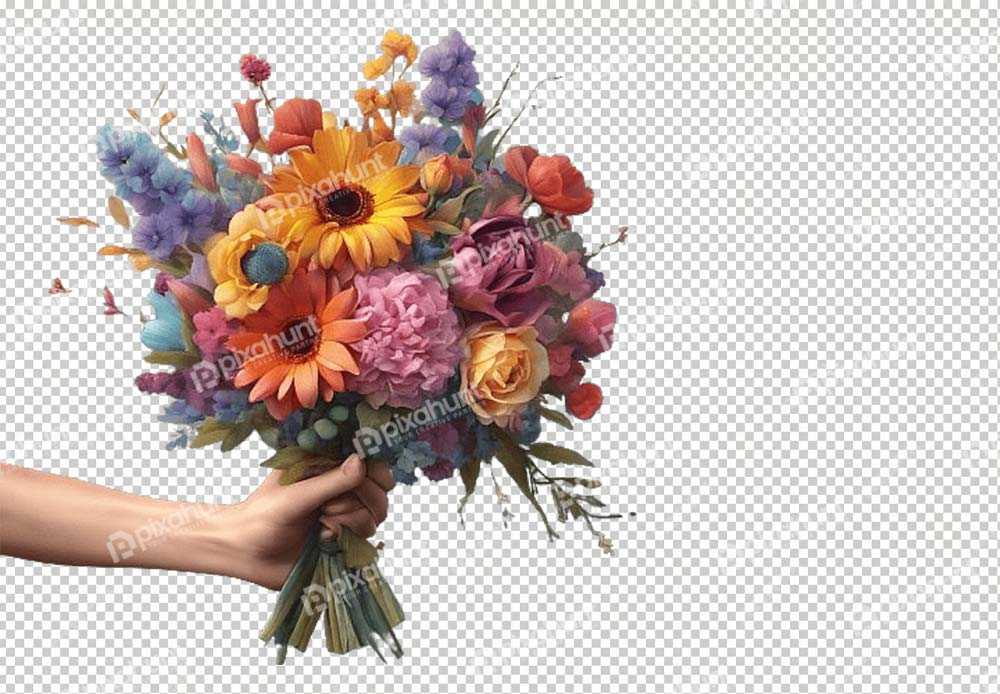 Free Premium PNG hand holding bouquet of flowers | Lovely Bouquet of Flowers