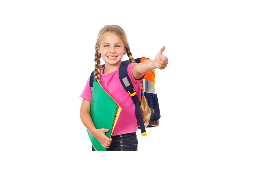 Free Premium PNG Happy child school girl with backpack and book in her hands isolated on transparent background png