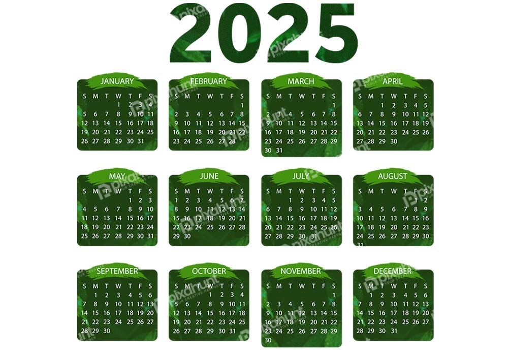 Free Premium PNG HD Green design of 2025 Celandar Image PNG