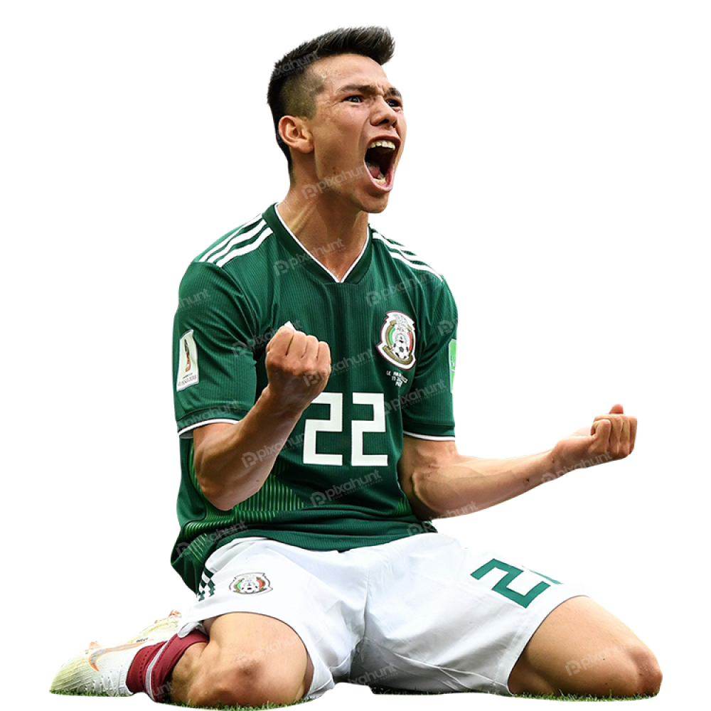 Free Premium PNG Hirving Lozano is on his knees on the pitch after winning the Copa America