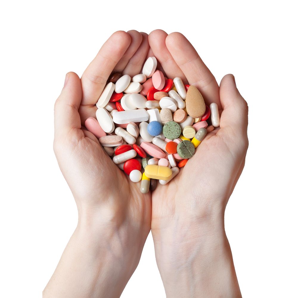 Free Premium PNG Holding many different pills in two hands