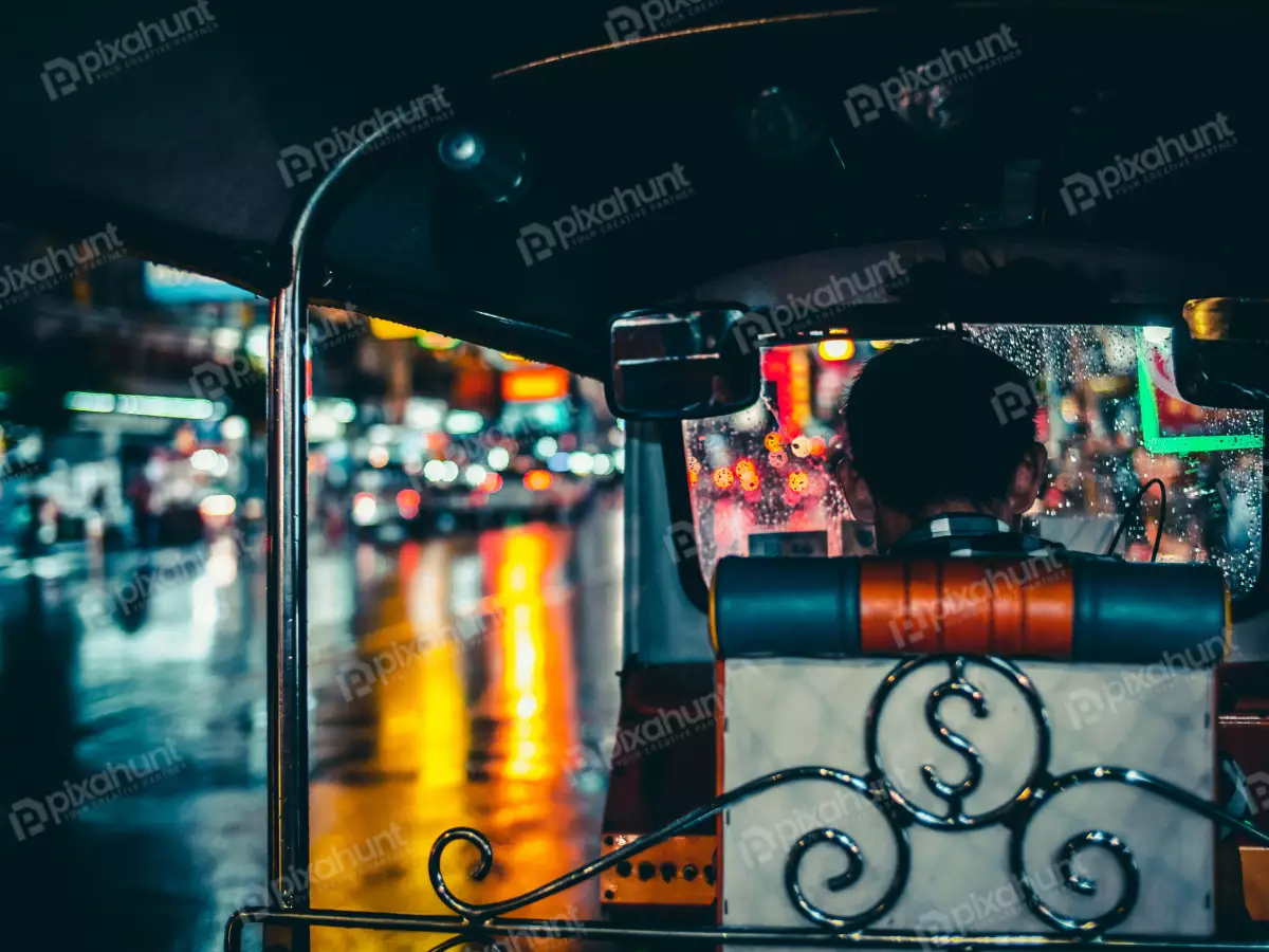 Free Premium Stock Photos Inside of a tuk-tuk a three-wheeled vehicle that is common in Thailand