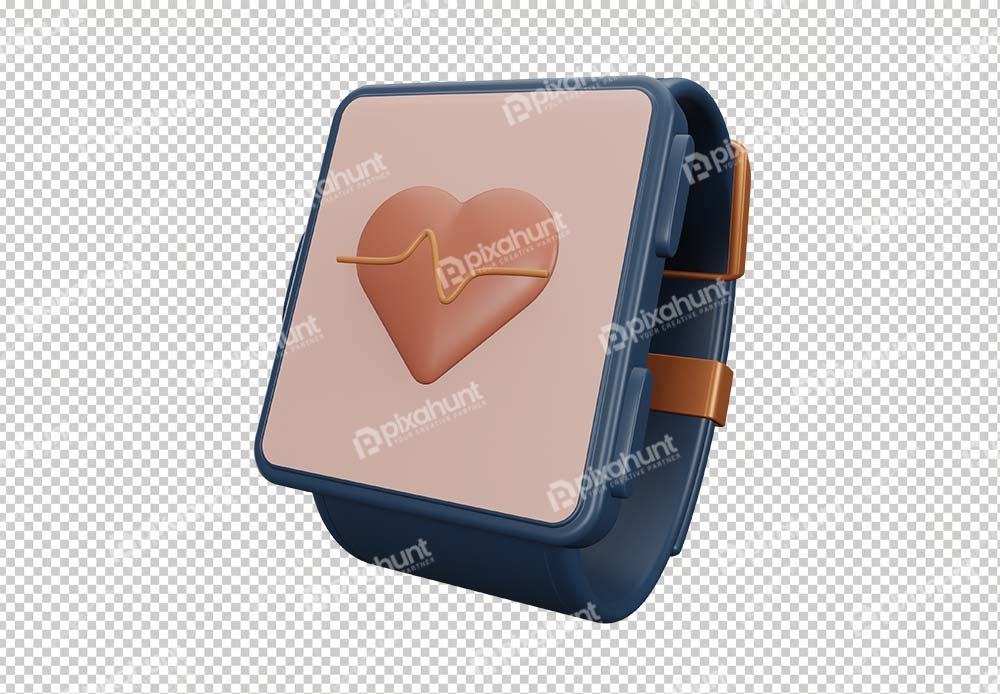 Free Premium PNG Isolated 3D Smartwatch with Heartbeat Symbol