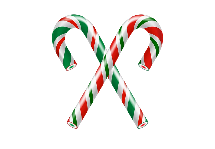 Free Premium PNG Isolated flat modern illustration of candy canes Christmas peppermint sticks sweet Christmas dessert Striped candycane with string bow transparent background