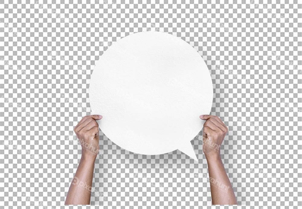 Free Premium PNG Isolated hand holding round white paper bubble speech bubble