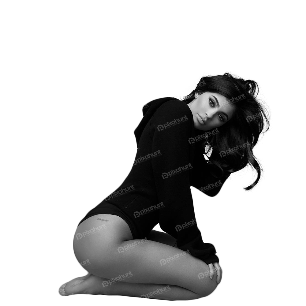 Free Premium PNG Kylie Jenner Sitting Black and white