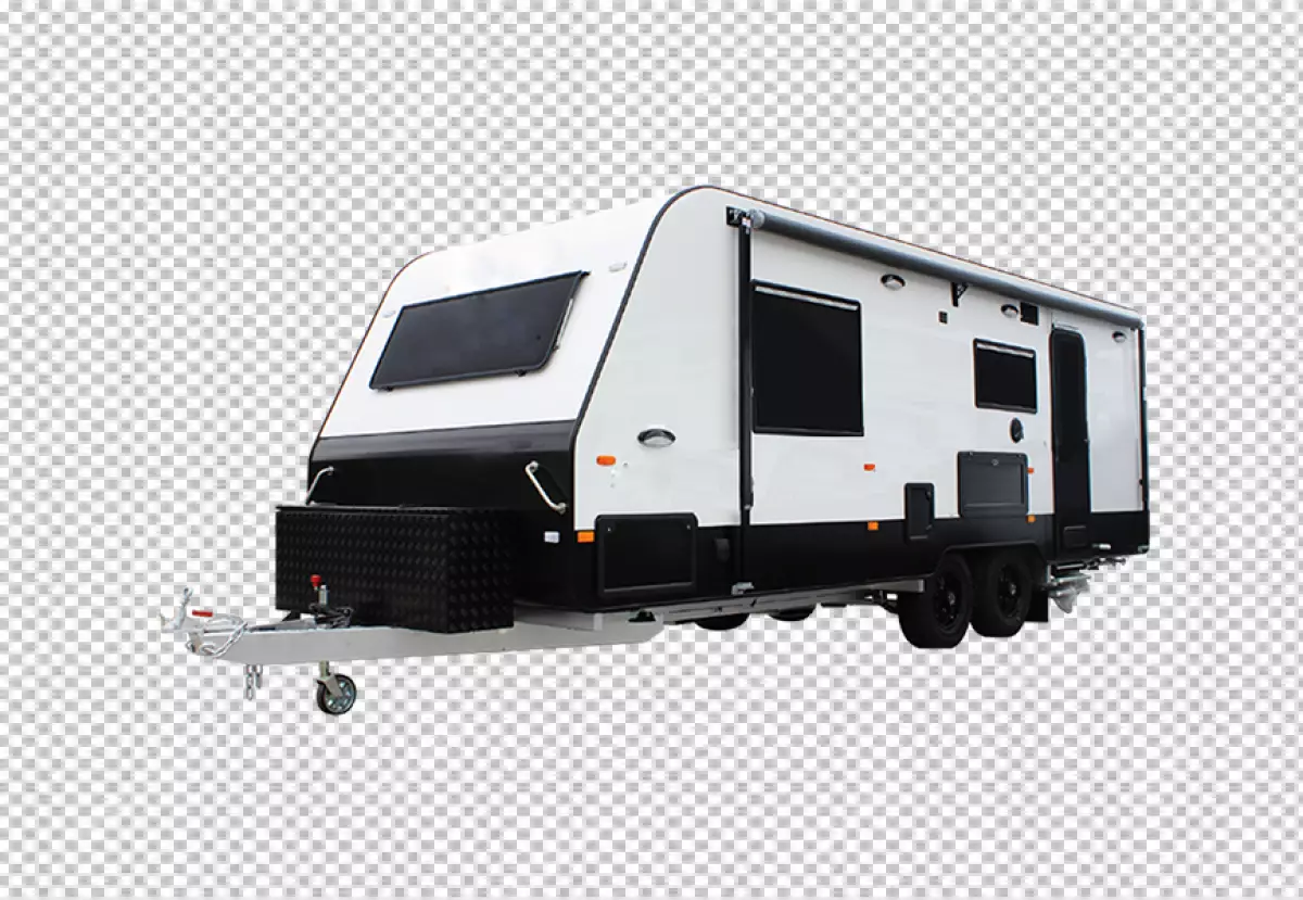 Free Premium PNG motorhome with black tires small windows and a closed white door set against a gray and white sky