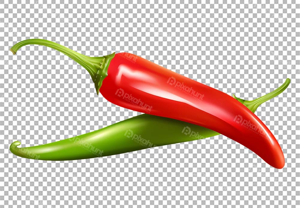 Free Premium PNG One Green Chili And One Red Chili Together| Two chili peppers, red and green, stacked