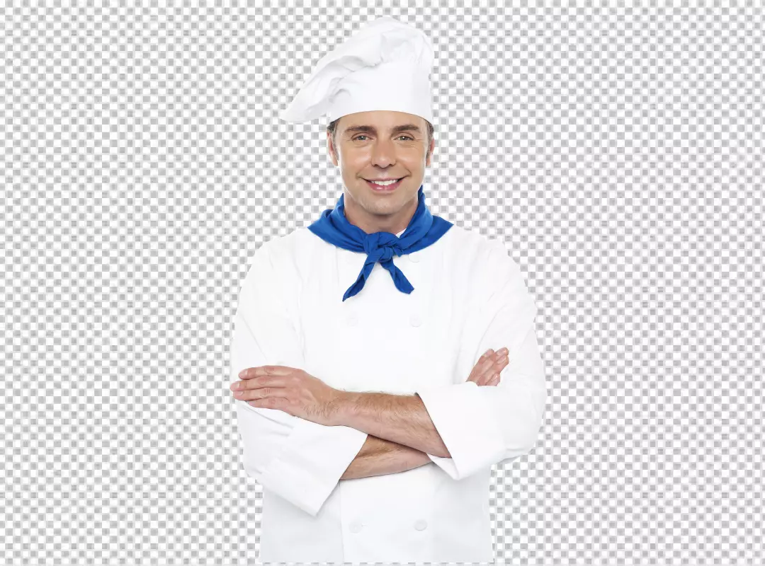Free Premium PNG Panoramic view of happy male chef with his arm crossed against  PNG