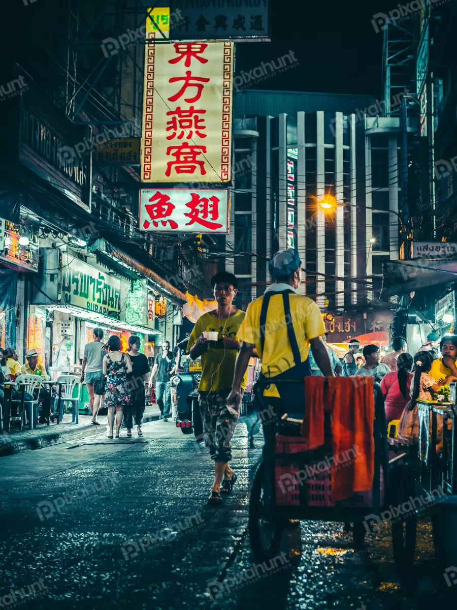 Free Premium Stock Photos People Walking on Street during Nighttime