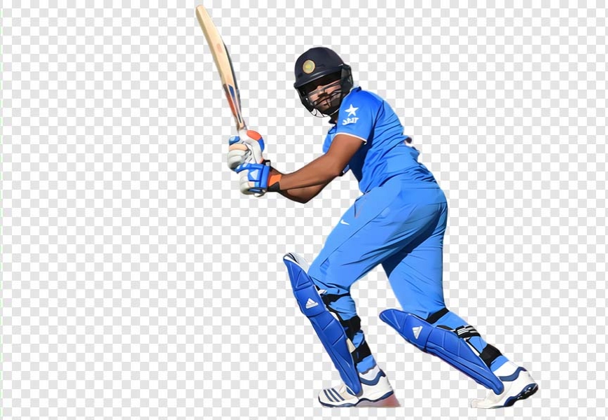 Free Premium PNG Playing Cricket Bat with Rohit Sharma, Indian Cricketer transparent background PNG