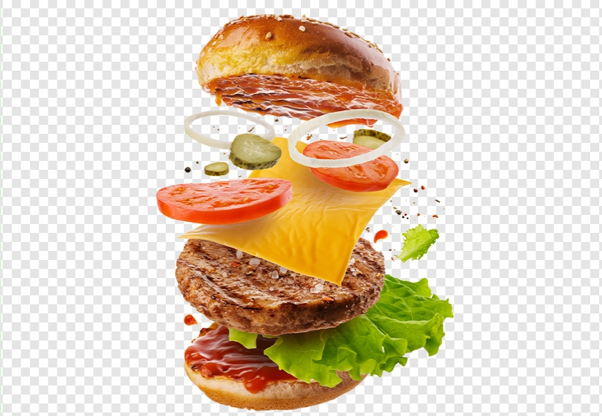 Free Premium PNG PNG Burger With Flying Elements Free Download