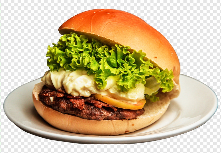 Free Premium PNG PNG Burger With Lettuce and Cheese on a White Plate Free Download