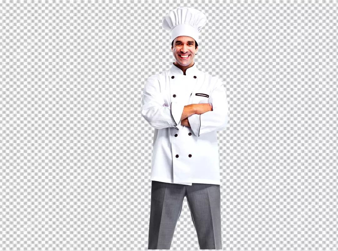 Free Premium PNG Professional male chef cook in white uniform and cook hat holding carrot looking at camera with smile on face standing over transparent background